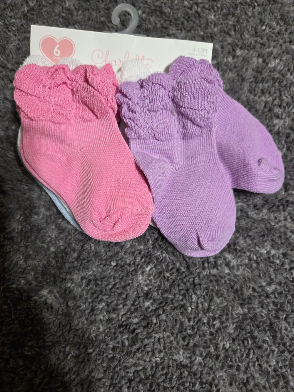 Charlotte Baby Ruffle Anklet Socks - Pink & Purple (6 Pack)